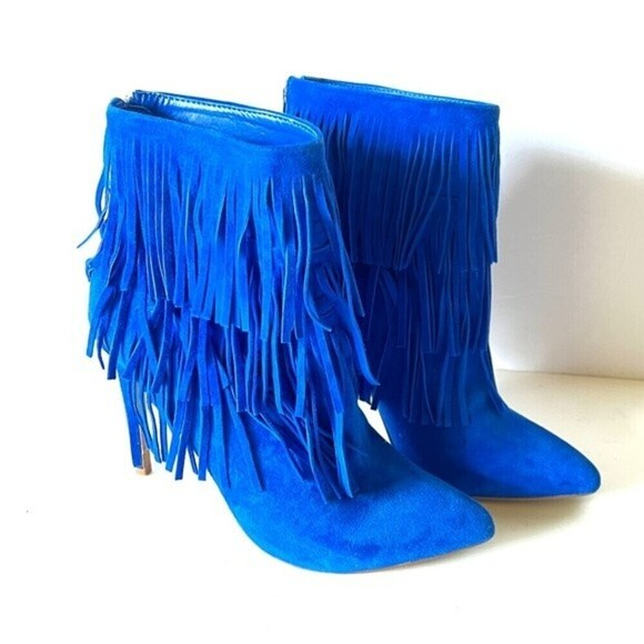 Steve Madden Flapper Fringe Blue Ankle Boot 7.5M - Picture 5 of 11